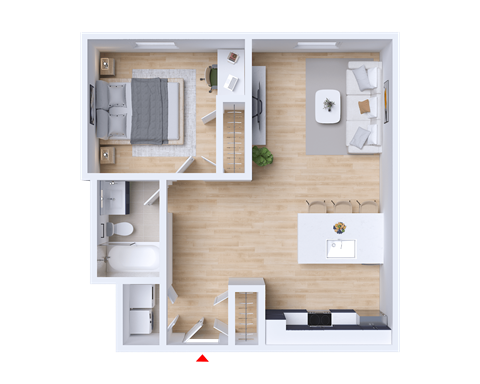 Floor plan for 1 bed, 1 bath, 602 sqft